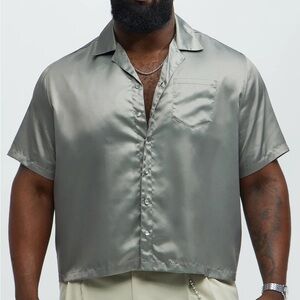 NovaMen Satin Cuban Collar Short sleeve Shirt size 3XL